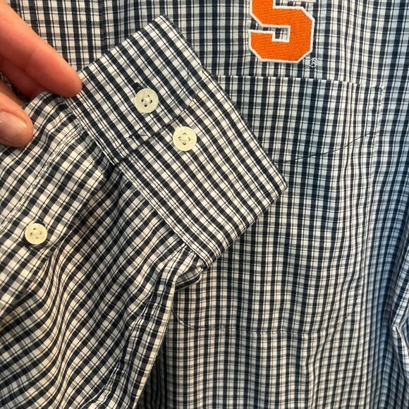 Navy Blue Plaid Syracuse Button Down // Antigua Men's Size XL - Picture 5 of 8